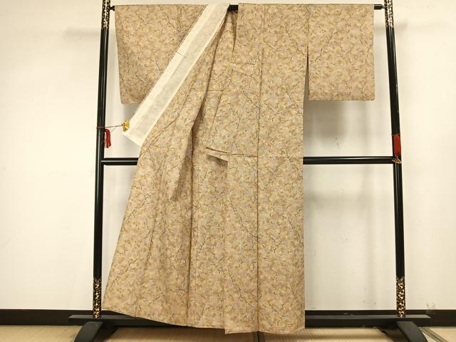 平和屋着物▽上質な紬 単衣 樹林文 正絹 逸品 AAAZ9479fy