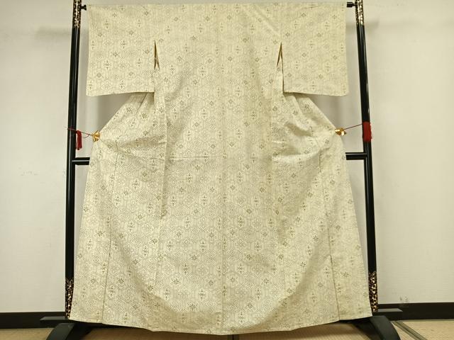 平和屋着物▽上質な紬 単衣 幾何学花文 正絹 逸品 AAAZ9480fy
