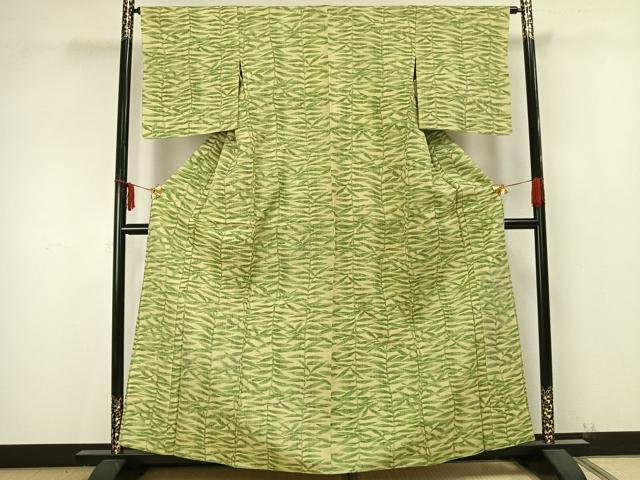 平和屋着物▽上質な紬 単衣 草葉文 正絹 逸品 AAAZ9489fy