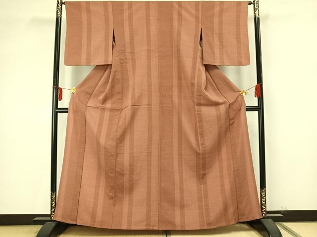 平和屋着物▽本塩沢 単衣 間道 正絹 逸品 AAAZ9491fy