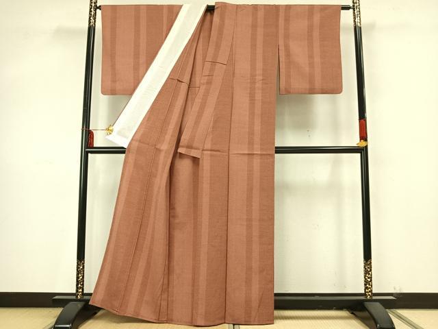 平和屋着物▽本塩沢 単衣 間道 正絹 逸品 AAAZ9491fy