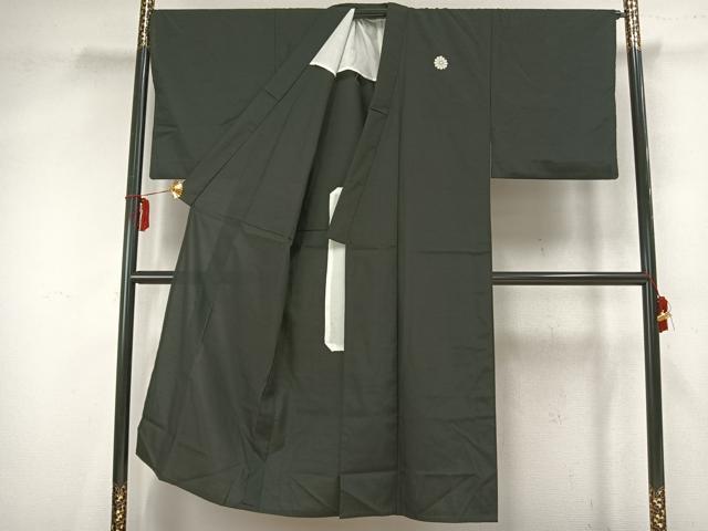 平和屋着物▽男性 黒紋付 単衣 紬地 正絹 逸品 AAAZ9492fy