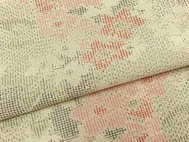 平和屋着物▽本塩沢 単衣 草花文 正絹 逸品 未使用 AAAZ9494fy