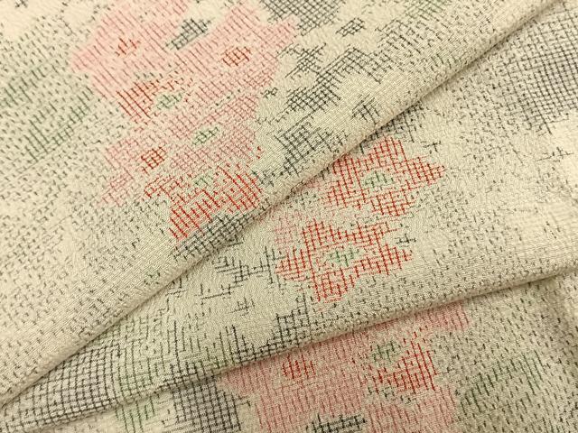 平和屋着物▽本塩沢 単衣 草花文 正絹 逸品 未使用 AAAZ9494fy