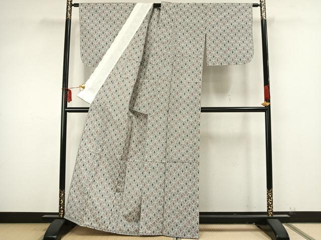 平和屋着物▽上質な紬 単衣 七宝文 正絹 逸品 AAAZ9504fy