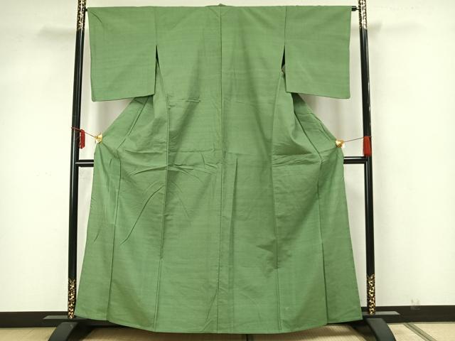 平和屋着物▽本場結城紬 重要無形文化財 単衣 色無地 薄萌葱色 正絹 逸品 AAAZ9513fy
