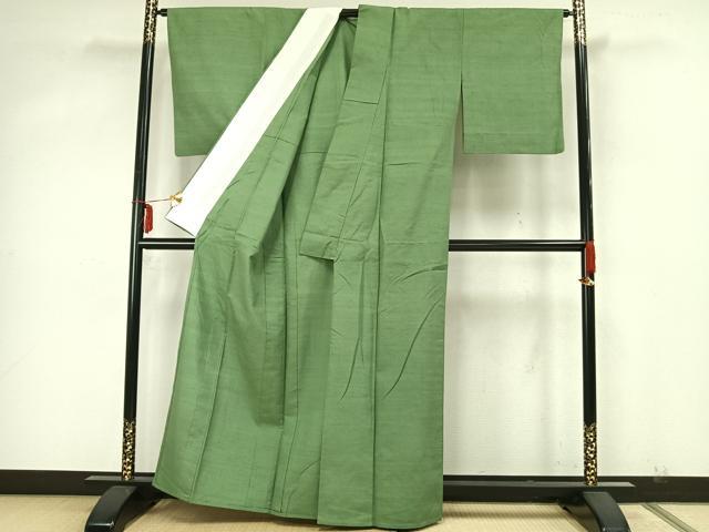 平和屋着物▽本場結城紬 重要無形文化財 単衣 色無地 薄萌葱色 正絹 逸品 AAAZ9513fy