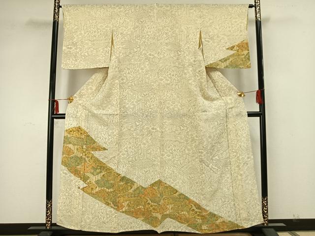 平和屋着物▽訪問着 単衣 扇面花文 正絹 逸品 AAAZ9514fy