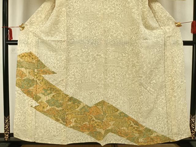 平和屋着物▽訪問着 単衣 扇面花文 正絹 逸品 AAAZ9514fy