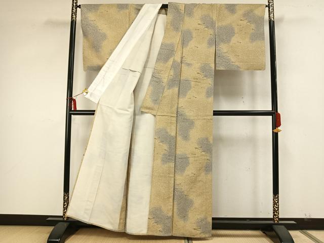 平和屋着物▽上質な紬 単衣 こぼれ松葉 正絹 逸品 AAAZ9515fy