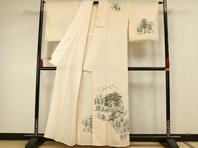 平和屋着物▽訪問着 単衣 作家物 手描き 風景文 金彩 正絹 逸品 AAAZ9517fy