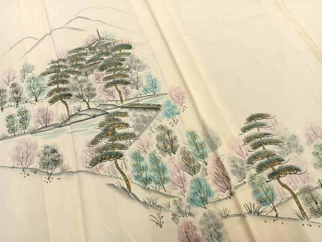 平和屋着物▽訪問着 単衣 作家物 手描き 風景文 金彩 正絹 逸品 AAAZ9517fy