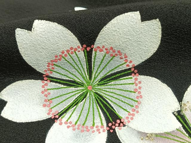 平和屋着物▽訪問着 単衣 舞桜文 黒地 ロング丈 正絹 逸品 AAAZ9525fy