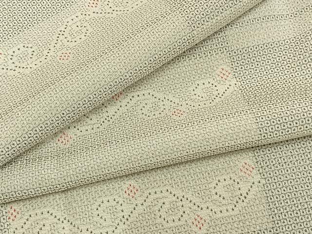 平和屋着物▽本塩沢 単衣 110亀甲 横段文 正絹 逸品 AAAZ9527fy