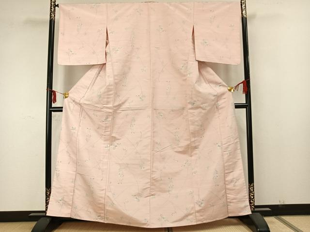 平和屋着物▽上質な紬 単衣 草花文 正絹 逸品 AAAZ9528fy