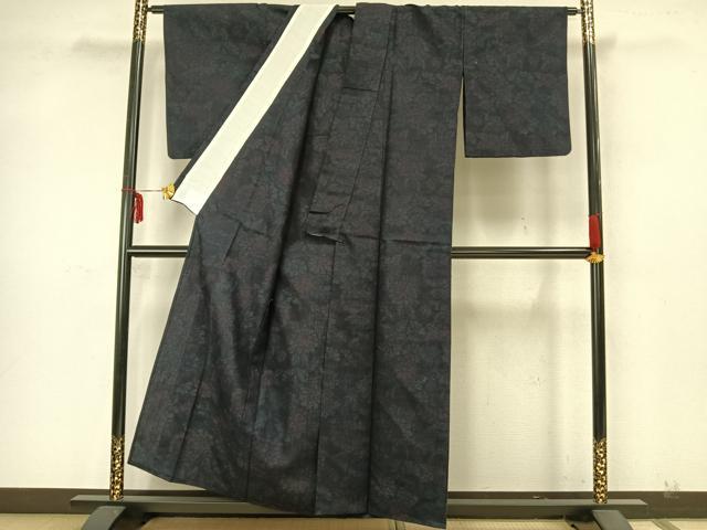 平和屋着物▽上質な紬 単衣 草花文 正絹 逸品 AAAZ9534fy