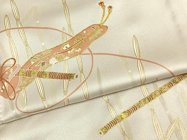 平和屋着物▽訪問着 単衣 駒刺繍 楽器花文 金彩 正絹 逸品 AAAZ9544fy