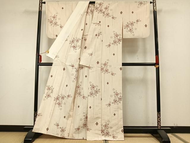 平和屋着物▽上質な紬 単衣 草花文 正絹 逸品 AAAZ9546fy