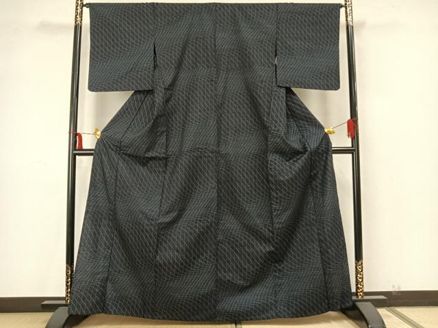 平和屋着物▽上質な紬 単衣 網目文 正絹 逸品 AAAZ9547fy