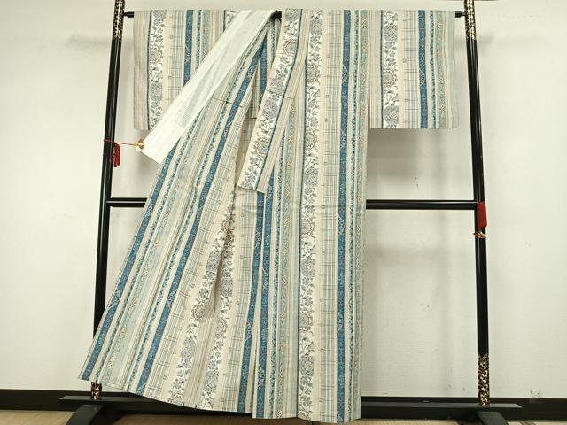 平和屋着物▽上質な紬 単衣 草花間道 正絹 逸品 AAAZ9552fy