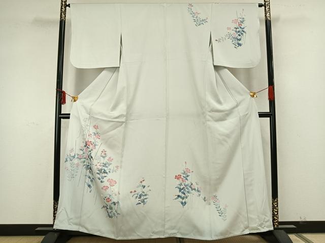 平和屋着物▽訪問着 単衣 草花文 正絹 逸品 AAAZ9553fy
