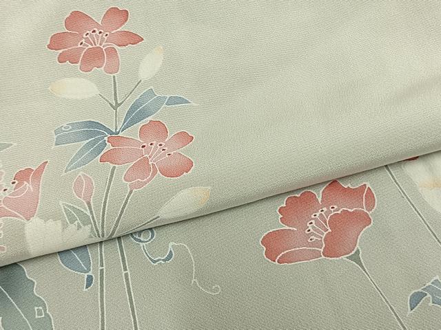 平和屋着物▽訪問着 単衣 草花文 正絹 逸品 AAAZ9553fy