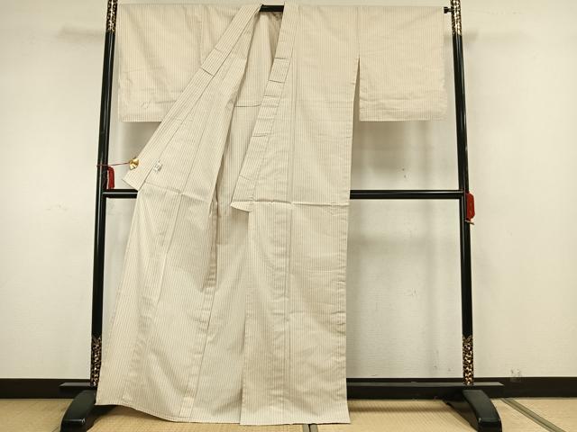 平和屋着物▽上質な小紋 単衣 縞 綿 逸品 未使用 AAAZ9559fy