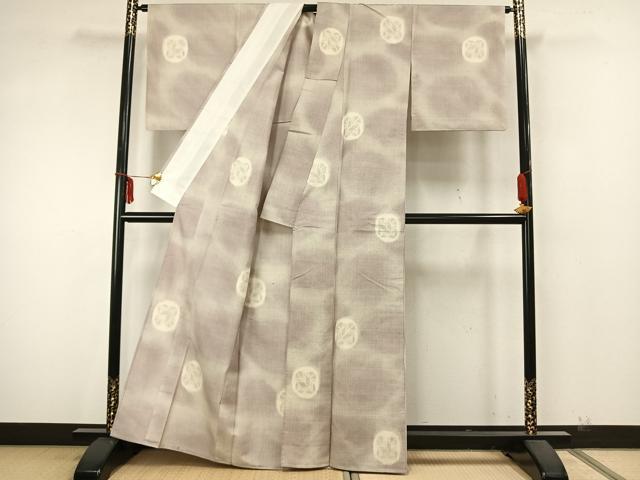 平和屋着物▽上質な紬 単衣 丸文 正絹 逸品 AAAZ9564fy