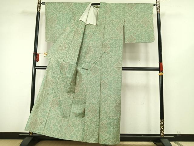 平和屋着物▽本場大島紬 単衣 幾何学花文 正絹 逸品 未使用 AAAZ9572fy