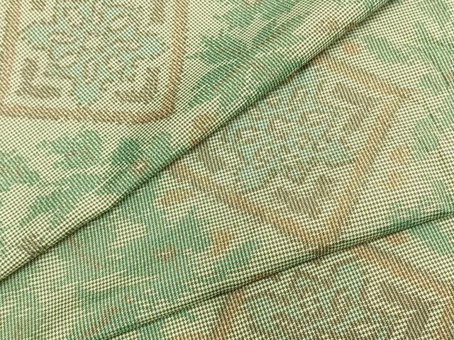 平和屋着物▽本場大島紬 単衣 幾何学花文 正絹 逸品 未使用 AAAZ9572fy