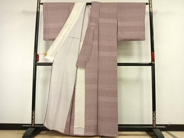 平和屋着物▽江戸小紋 単衣 横段草花文 正絹 逸品 AAAZ9573fy