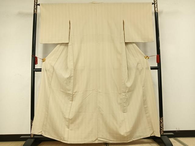 平和屋着物▽お召 単衣 縞 正絹 逸品 AAAZ9577fy