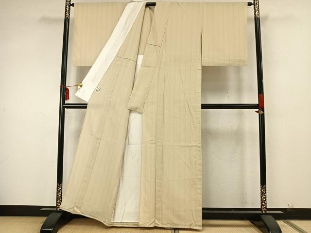 平和屋着物▽お召 単衣 縞 正絹 逸品 AAAZ9577fy