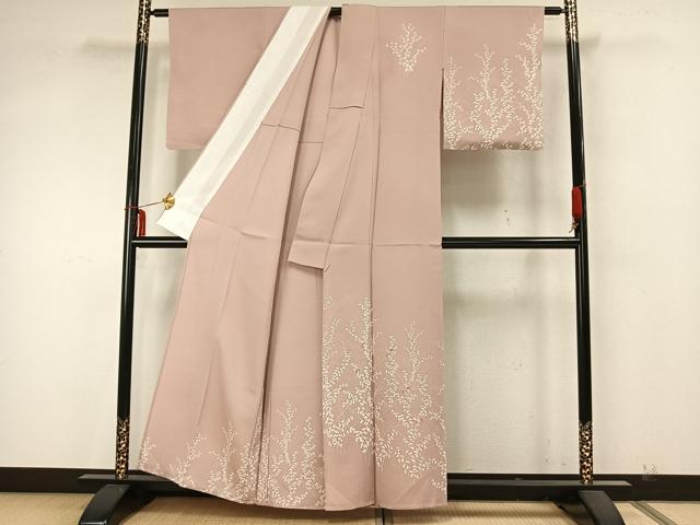 平和屋着物▽訪問着 単衣 刺繍 草葉文 正絹 逸品 AAAZ9579fy