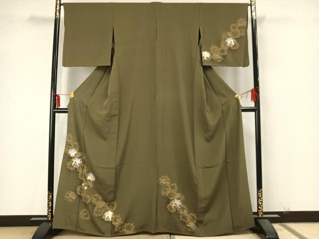 平和屋着物▽訪問着 単衣 刺繍 草花丸文 金銀彩 正絹 逸品 AAAZ9586fy