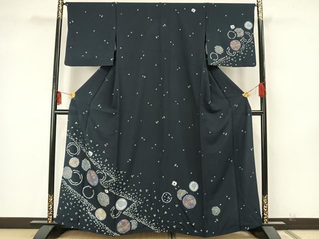 平和屋着物▽訪問着 単衣 絞り 草花丸文 金彩 正絹 逸品 AAAZ9589fy