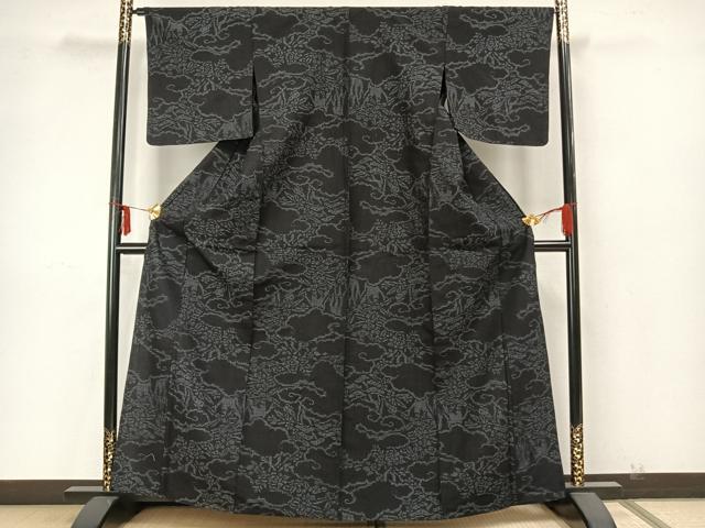 平和屋着物▽結城紬 単衣 花唐草文 正絹 逸品 AAAZ9596fy