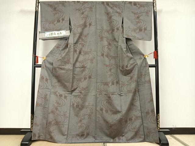 平和屋着物▽大島紬 単衣 草花文 反端付き 正絹 逸品 AAAZ9597fy