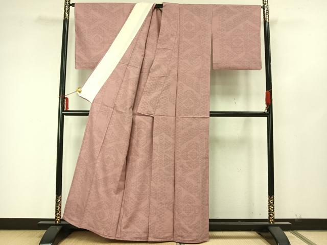 平和屋着物▽結城紬 単衣 80亀甲 幾何学文様 正絹 逸品 AAAZ9601fy