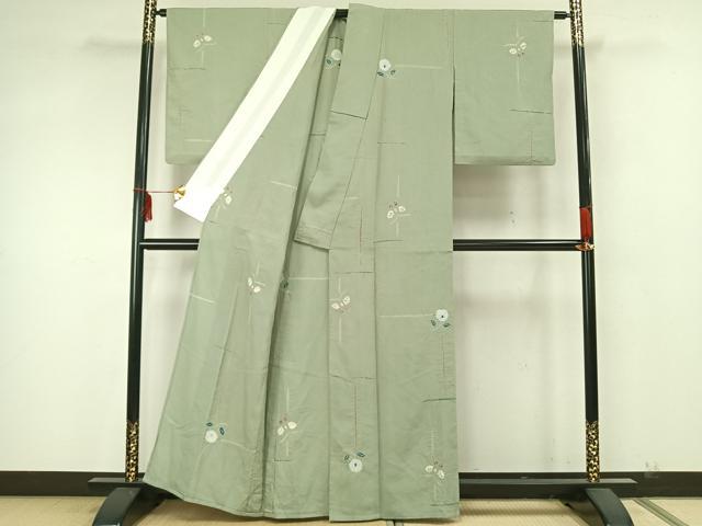 平和屋着物▽上質な紬 単衣 絞り 草花文 正絹 逸品 AAAZ9602fy