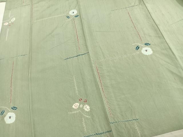 平和屋着物▽上質な紬 単衣 絞り 草花文 正絹 逸品 AAAZ9602fy
