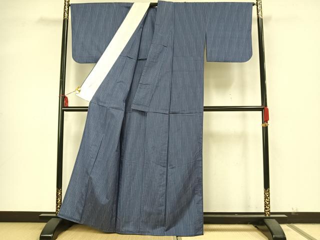 平和屋着物▽上質な紬 単衣 縞 正絹 逸品 AAAZ9606fy