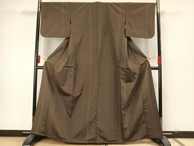 平和屋着物▽上質な小紋 単衣 縞 正絹 逸品 AAAZ9607fy
