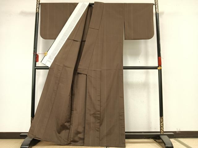 平和屋着物▽上質な小紋 単衣 縞 正絹 逸品 AAAZ9607fy