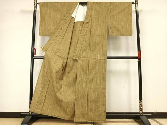 平和屋着物▽上質な紬 単衣 縞 正絹 逸品 AAAZ9610fy