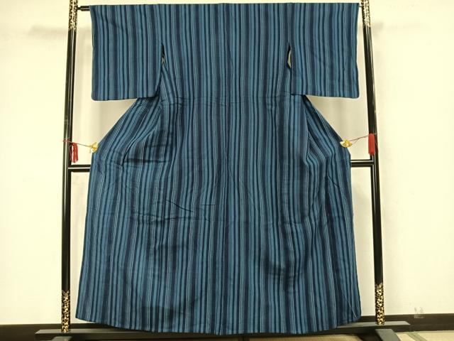 平和屋着物▽上質な紬 単衣 縞 そごう百貨店扱い 正絹 逸品 AAAZ9613fy