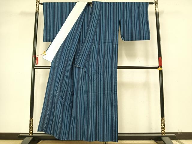 平和屋着物▽上質な紬 単衣 縞 そごう百貨店扱い 正絹 逸品 AAAZ9613fy