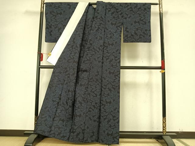 平和屋着物▽結城紬 単衣 草花文 証紙付き 正絹 逸品 AAAZ9617fy