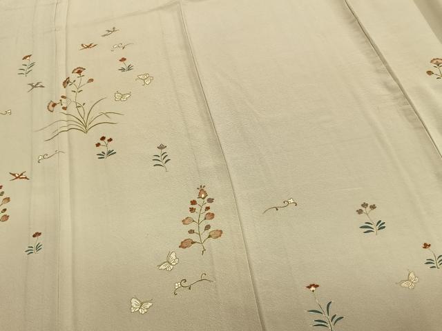 平和屋着物▽訪問着 単衣 舞蝶花鳥文 金糸 金彩 正絹 逸品 AAAZ9633fy