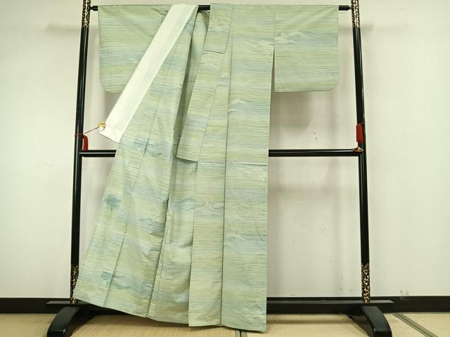 平和屋着物▽上質な紬 単衣 風景樹林文 正絹 逸品 AAAZ9637fy